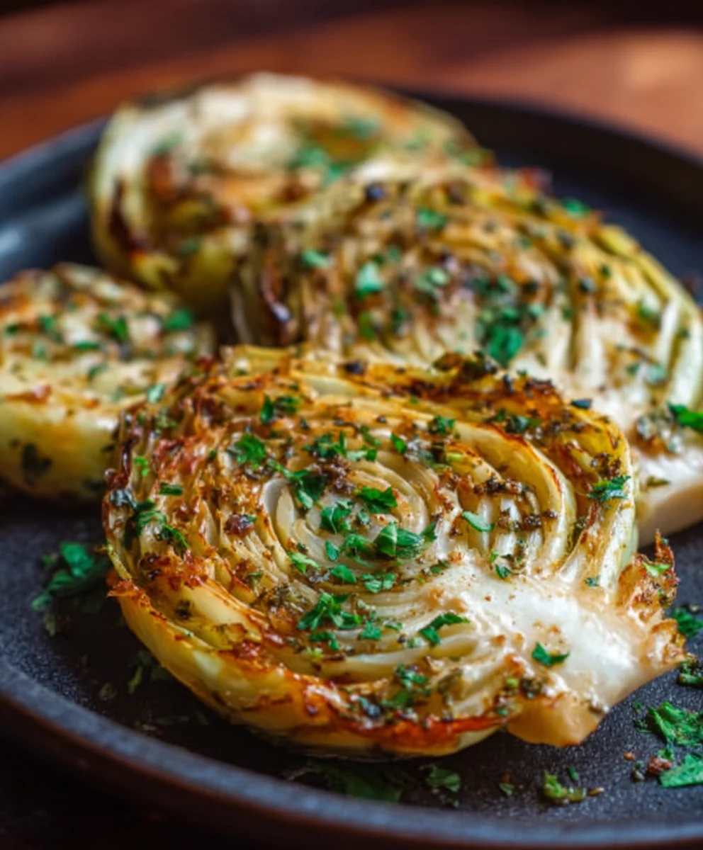 Oven Roasted Garlic Cabbage Steaks - Easy Side