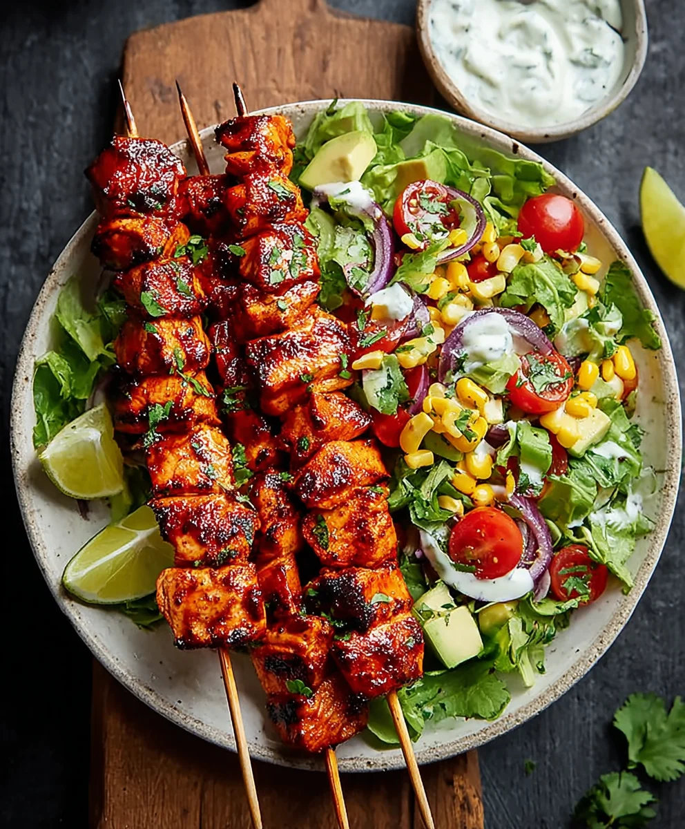 BBQ Chicken Skewer Salad- Delicious & Easy Recipe