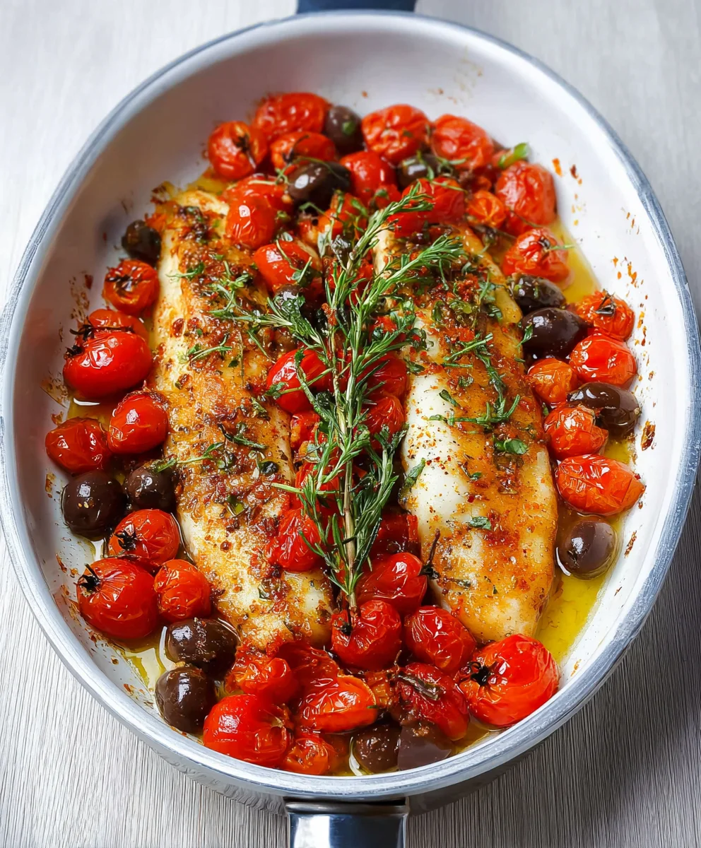 Easy Baked Fish Cherry Tomatoes Olives Recipe
