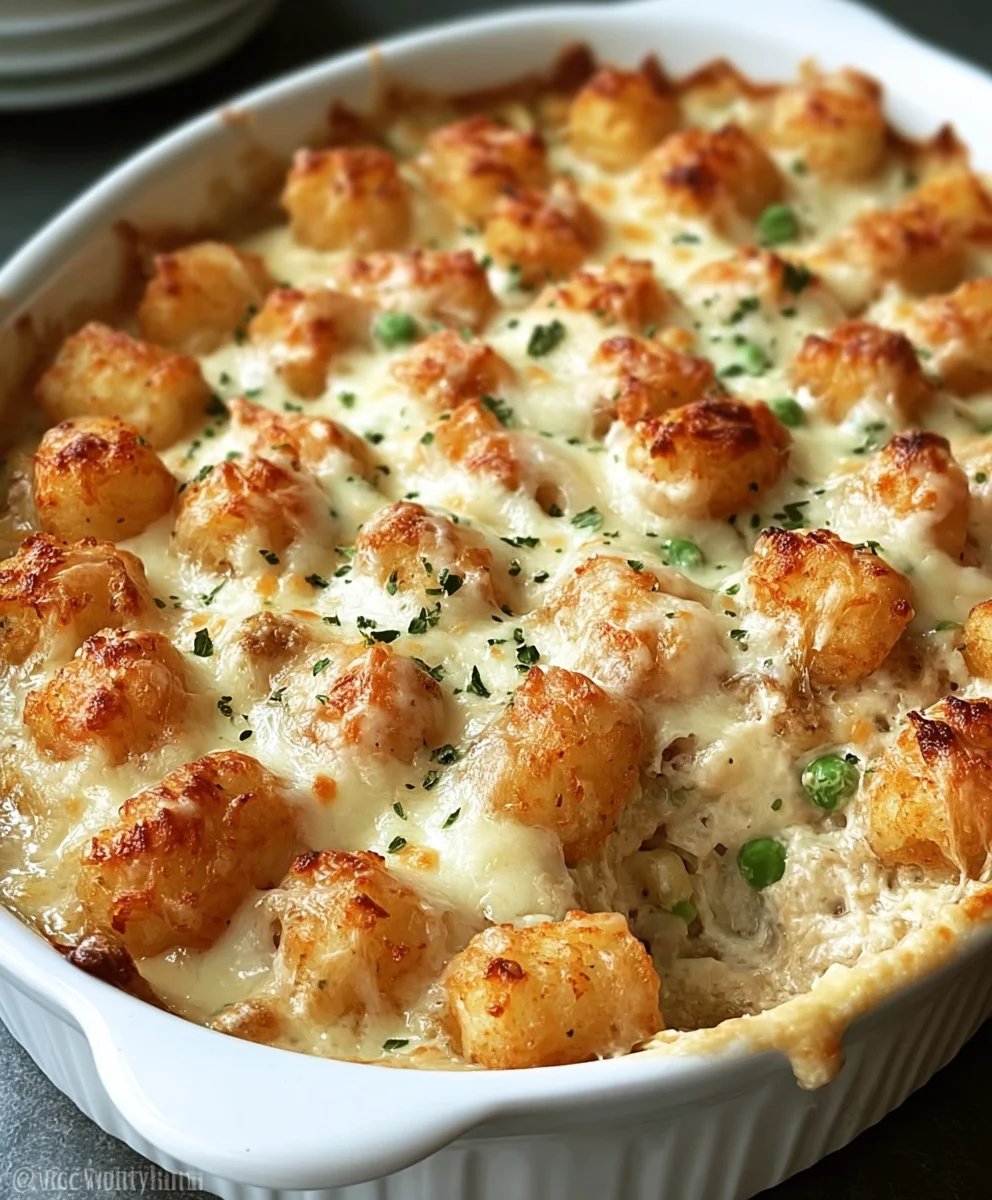 Easy Alfredo Tater Tot Beef Casserole - Quick Dinner