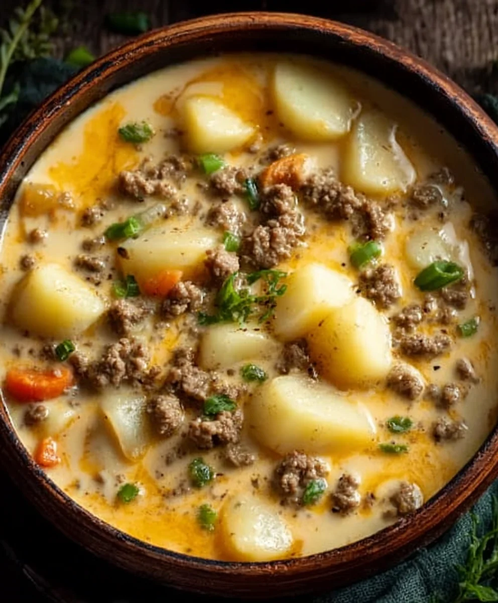 Cheesy Beef Beef Hamburger Potato Soup - Comfort Food