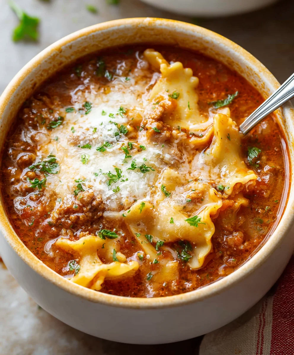 Easy Beef Lasagna Soup-Quick Comfort Food
