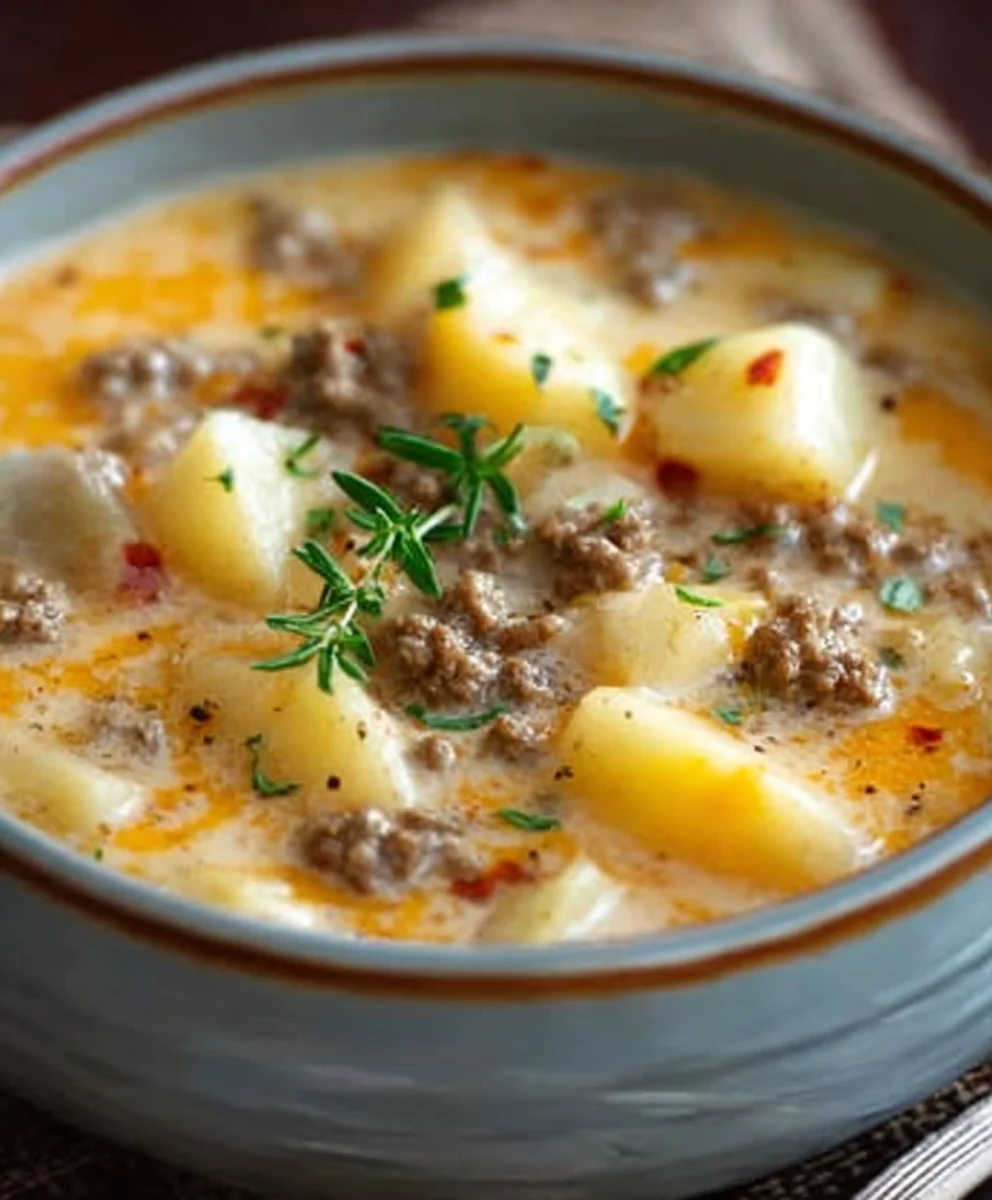 Cheesy Beef Beef Hamburger Potato Soup - Comfort Food