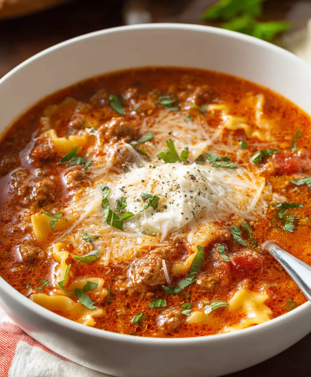 Easy Beef Lasagna Soup-Quick Comfort Food