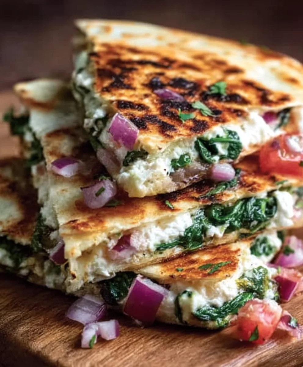 Mediterranean Quesadillas - Spinach Feta Mozzarella