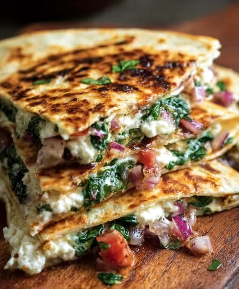 Mediterranean Quesadillas - Spinach Feta Mozzarella