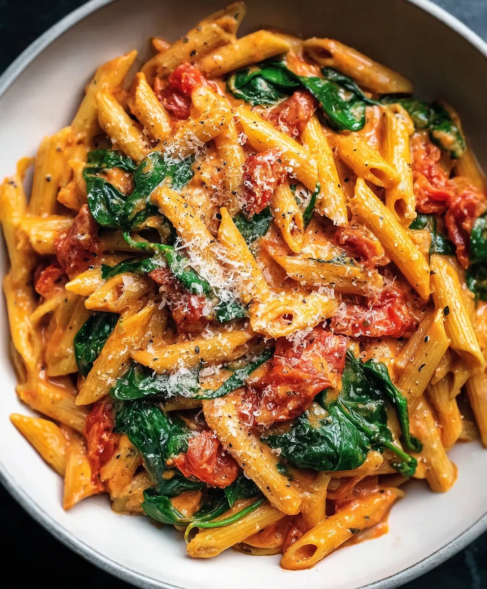 Creamy Tomato Spinach Pasta-Easy Weeknight Meal