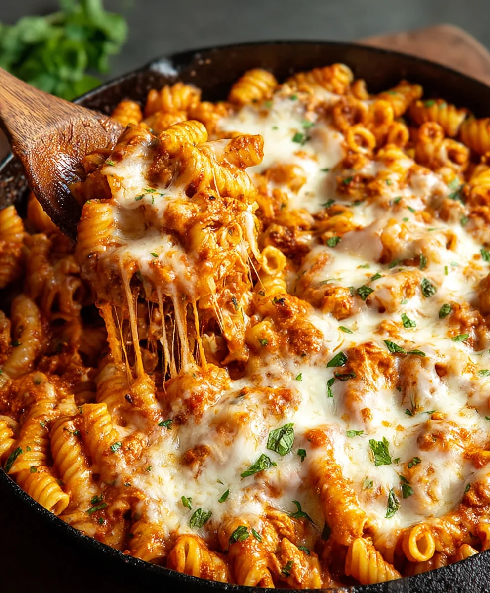 Easy Chicken Parmesan Pasta Skillet Recipe