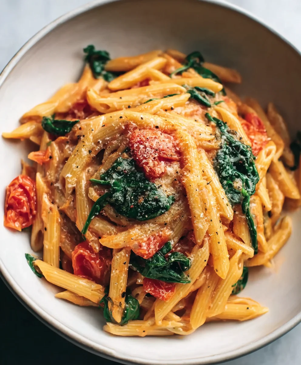 Creamy Tomato Spinach Pasta-Easy Weeknight Meal