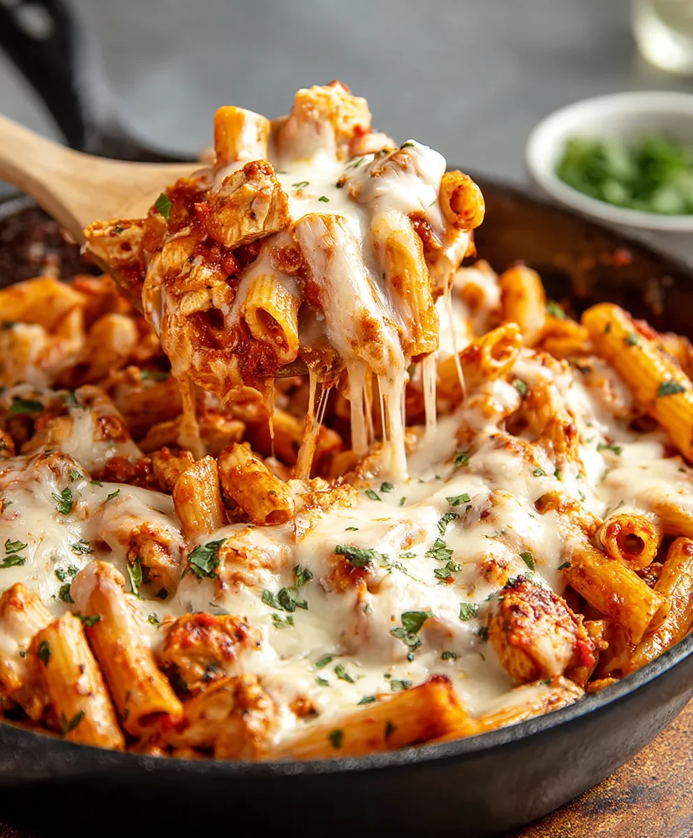 Easy Chicken Parmesan Pasta Skillet Recipe