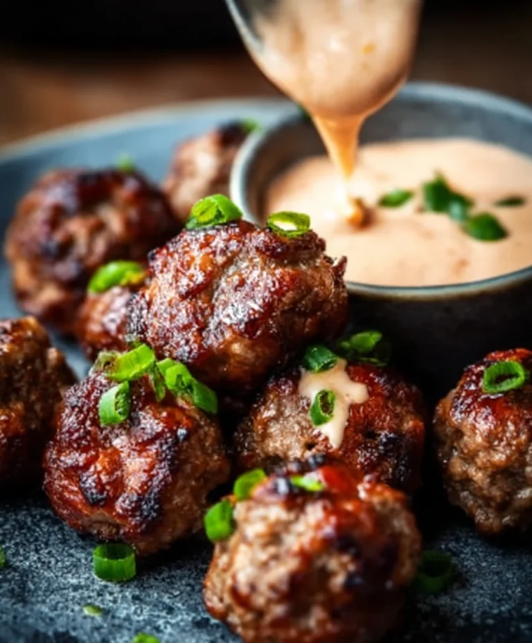 Korean BBQ Beef Meatballs Spicy Mayo Dip