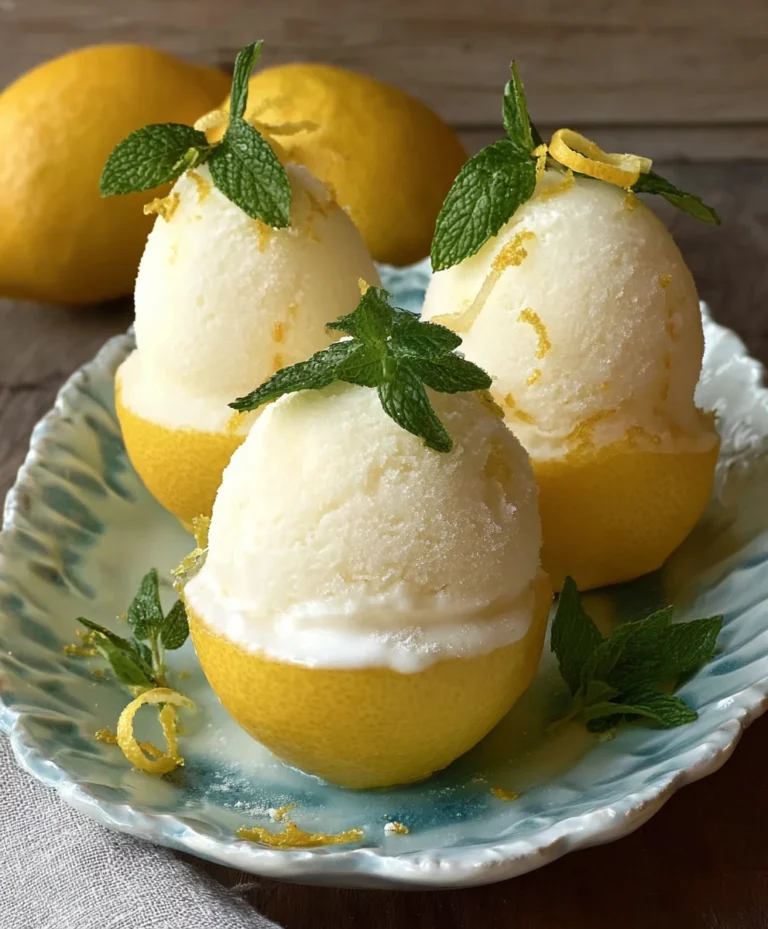Lemon Sorbet in a Frozen Lemon Shell- Refreshing Dessert