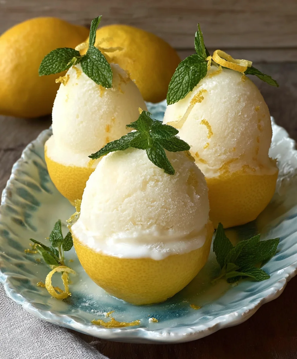 Lemon Sorbet in a Frozen Lemon Shell- Refreshing Dessert