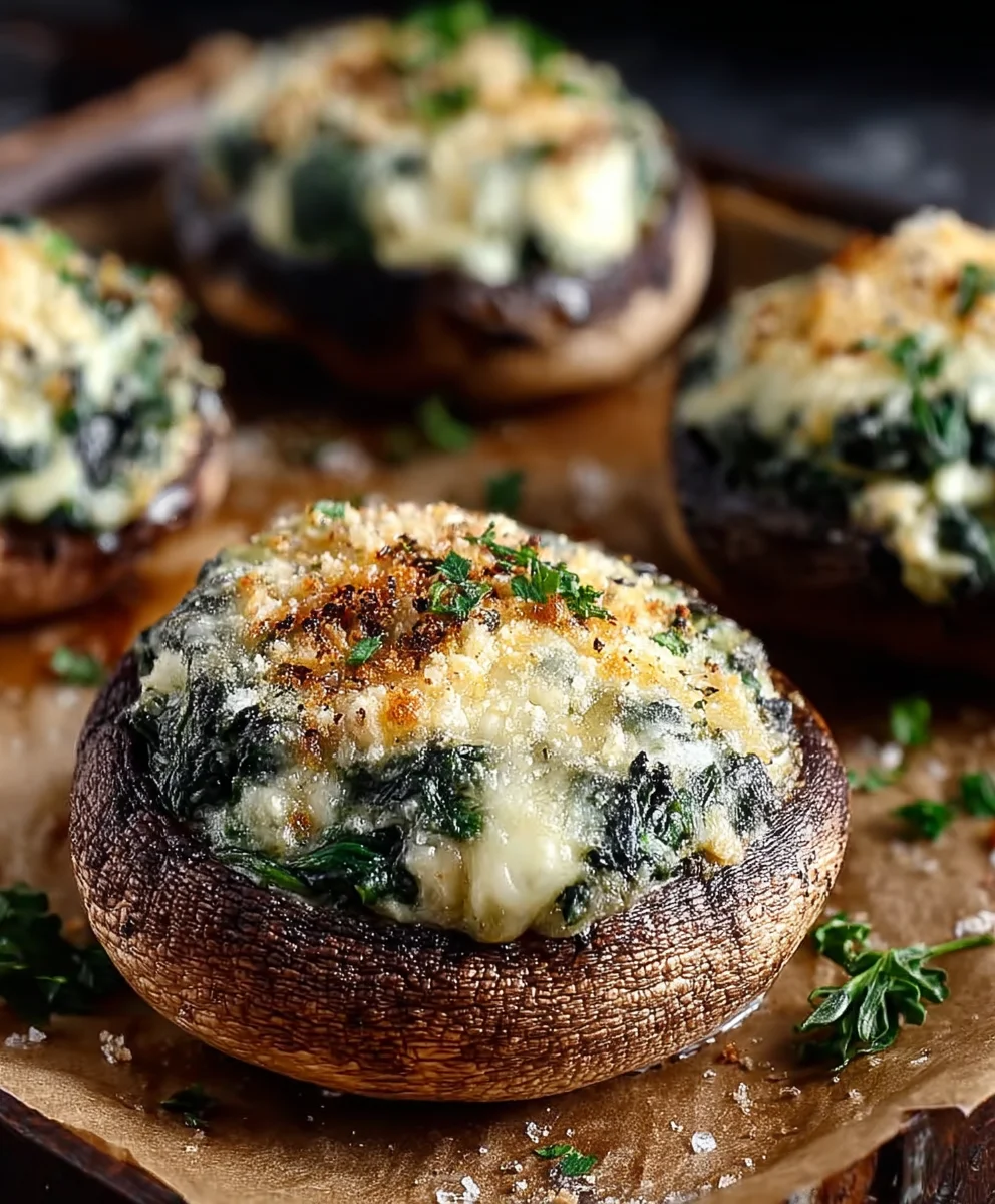 Spinach Cheese Stuffed Portobello Mushrooms - Easy Recipe