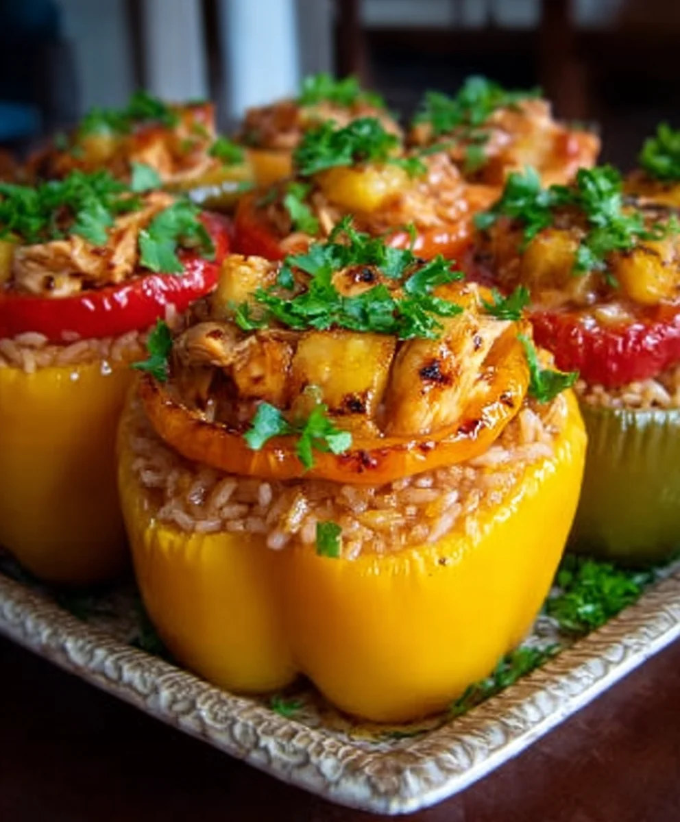 Teriyaki Pineapple Chicken Stuffed Peppers-Sweet Savory Meal