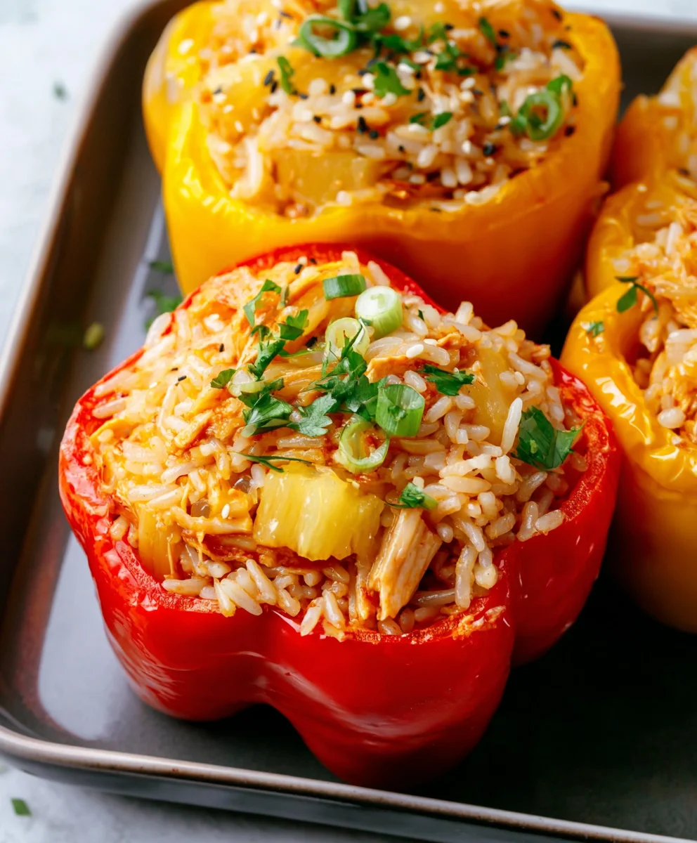 Teriyaki Pineapple Chicken Stuffed Peppers-Sweet Savory Meal