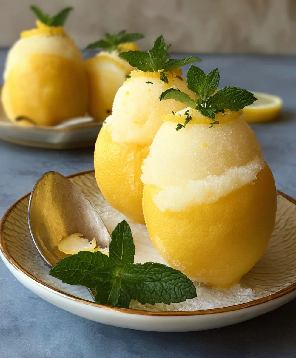 Lemon Sorbet in a Frozen Lemon Shell- Refreshing Dessert