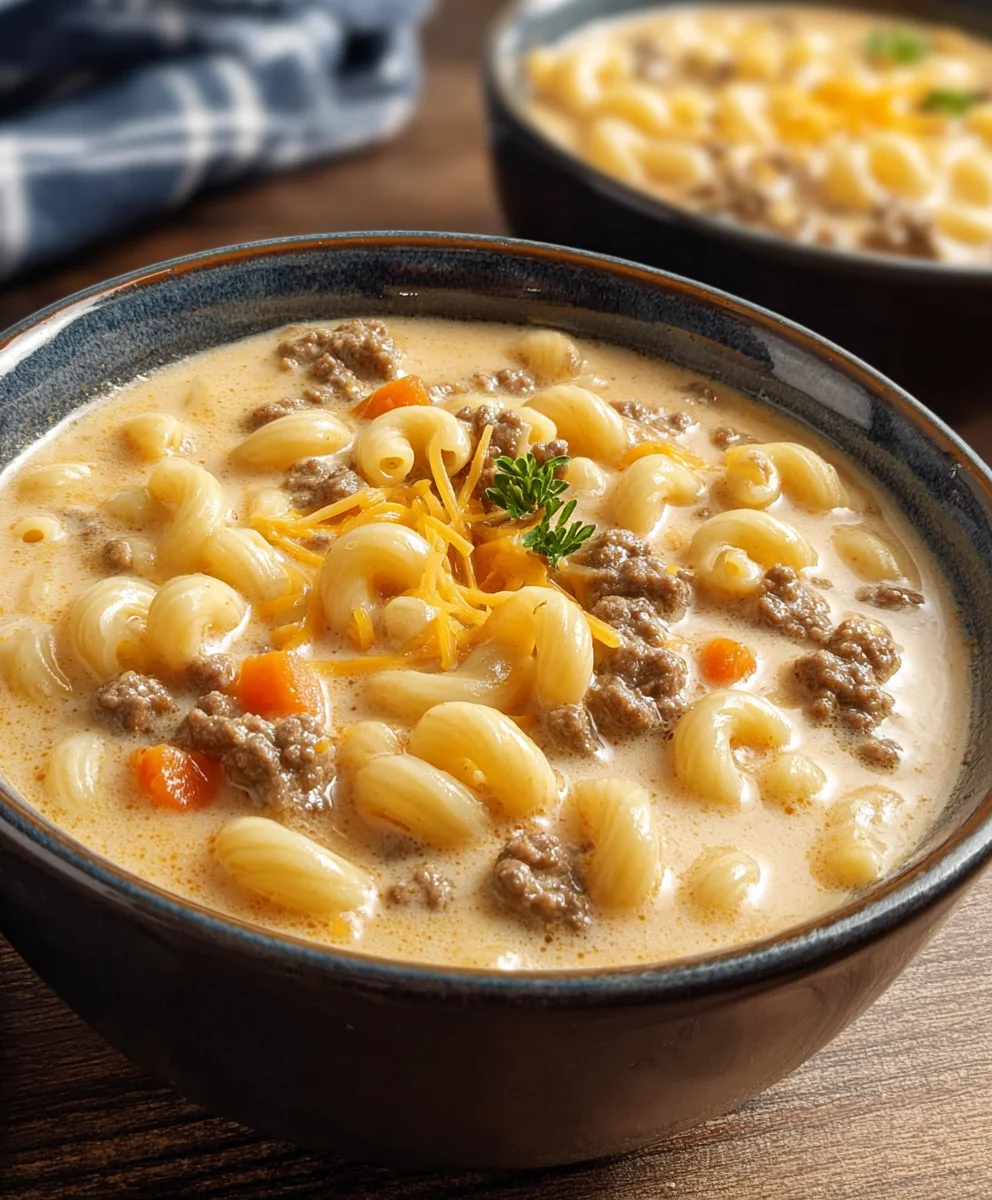 Cheeseburger Macaroni Soup - Creamy Beef Comfort