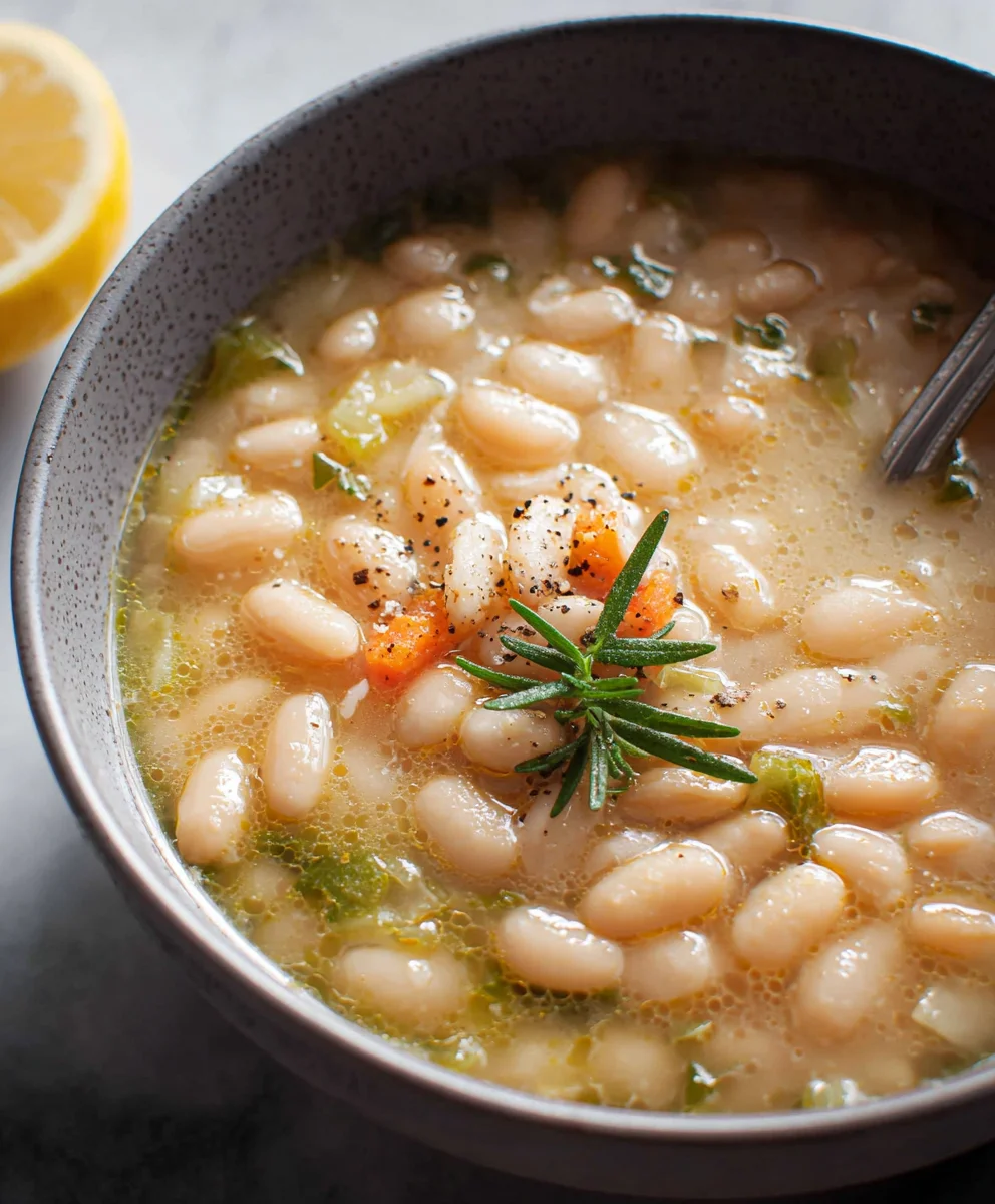 Greek White Bean Soup - Easy Garlic Lemon Recipe