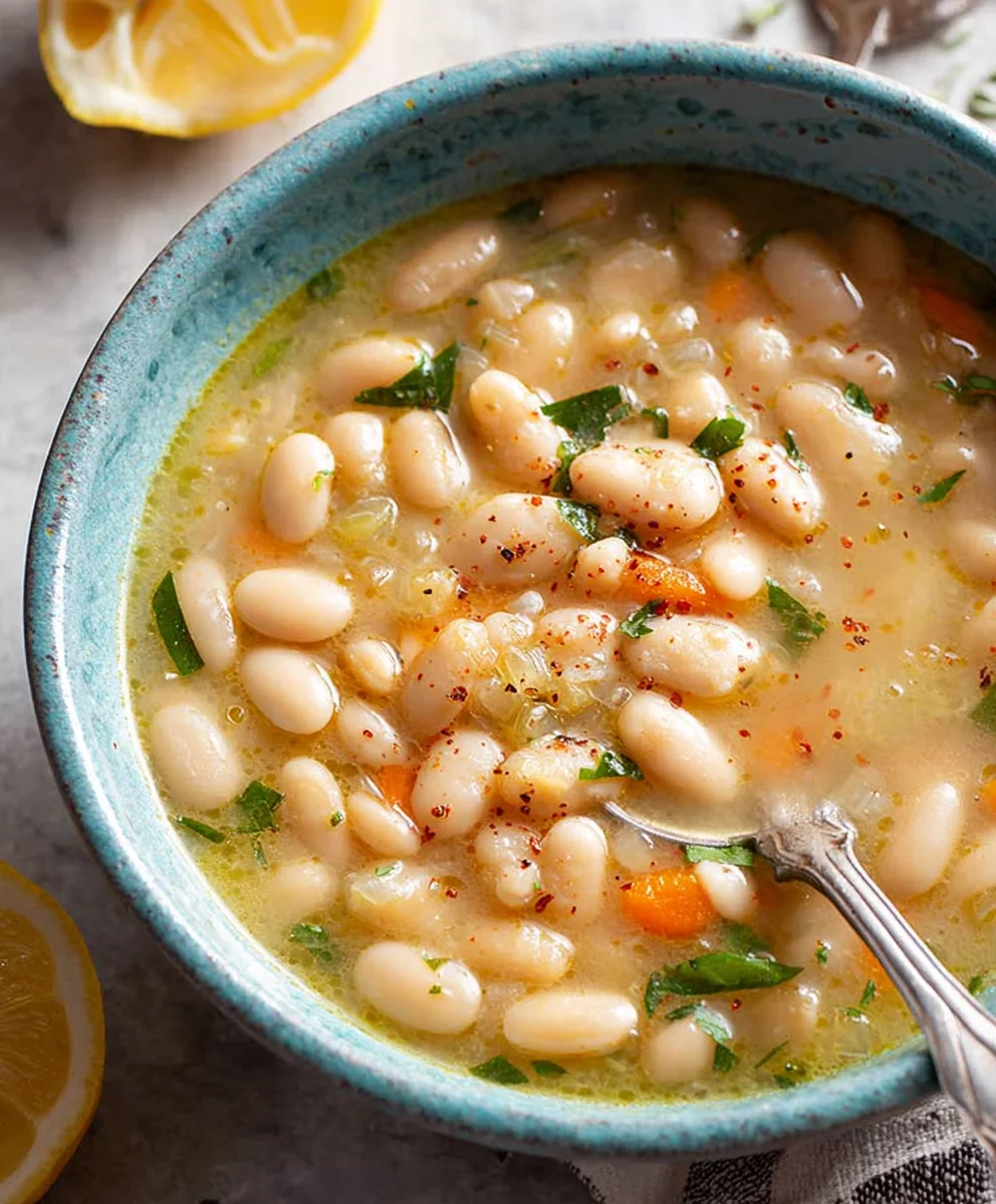 Greek White Bean Soup - Easy Garlic Lemon Recipe