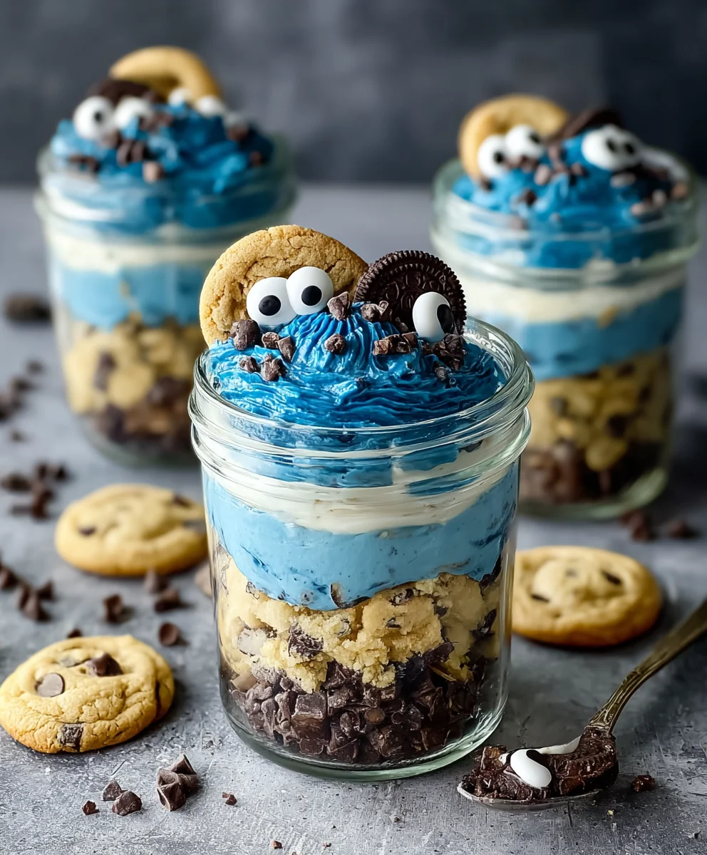 Cookie Monster Cake Jars-Fun Blue Treat
