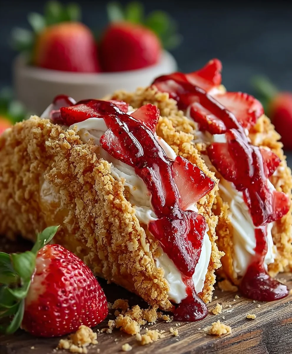 Strawberry Crunch Cheesecake Tacos-Sweet Delight