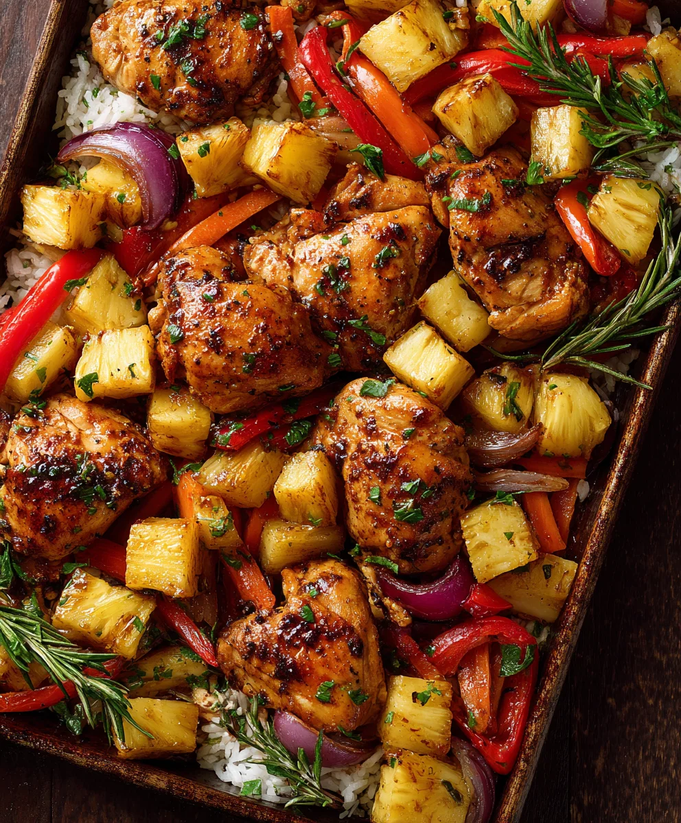 Easy Hawaiian Chicken Sheet Pan Dinner