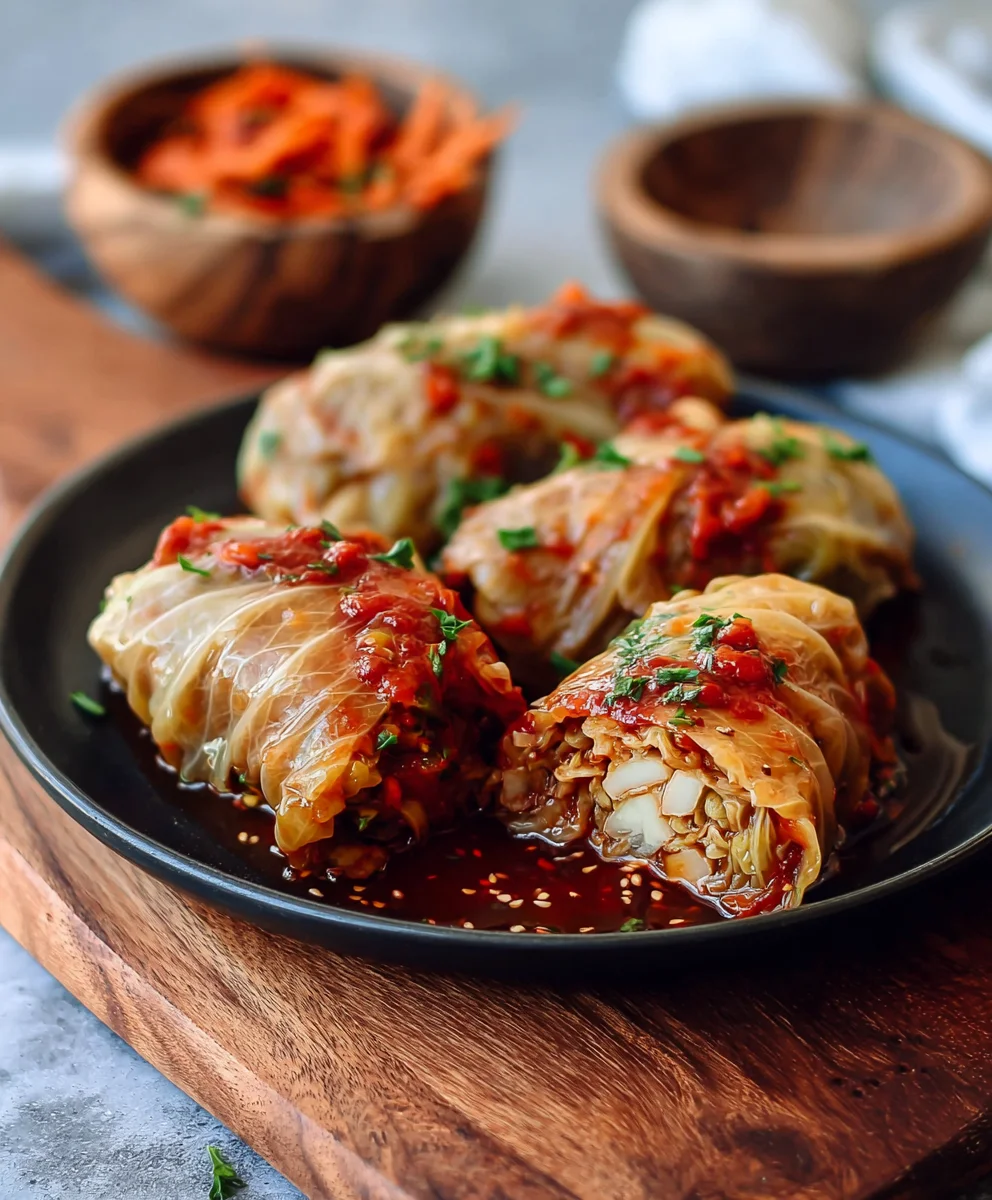 Easy Vegan Cabbage Rolls-Hearty Beef-Style Filling