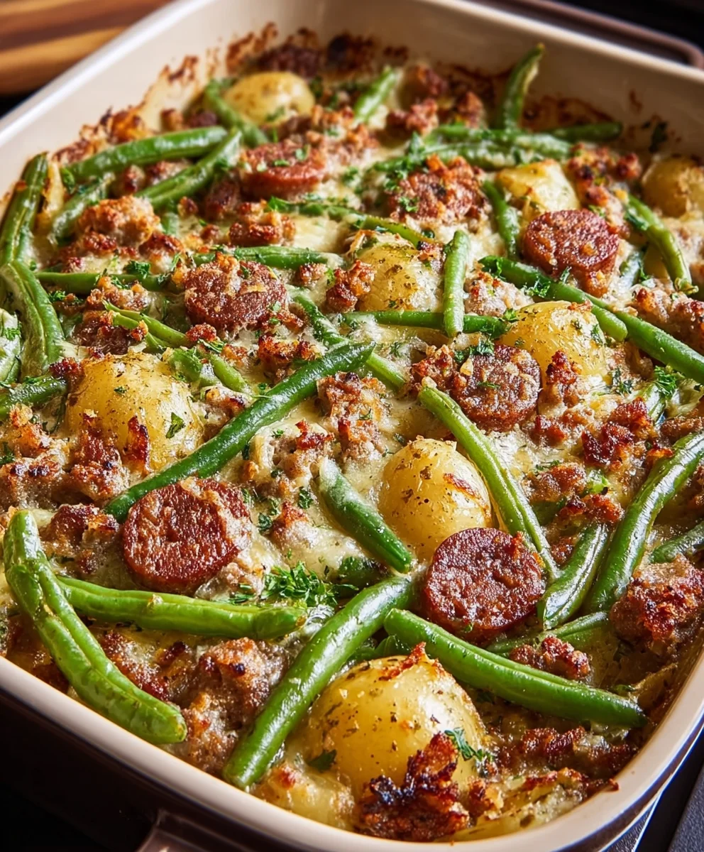 Beef Sausage Green Bean Potato Casserole