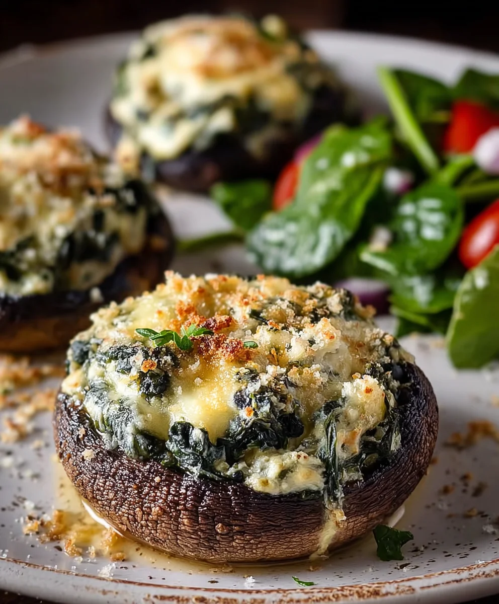 Spinach Cheese Stuffed Portobello Mushrooms - Easy Recipe