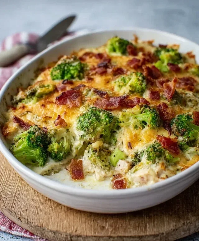 Creamy Low Carb Chicken Casserole with Broccoli and Beef Beef Bacon