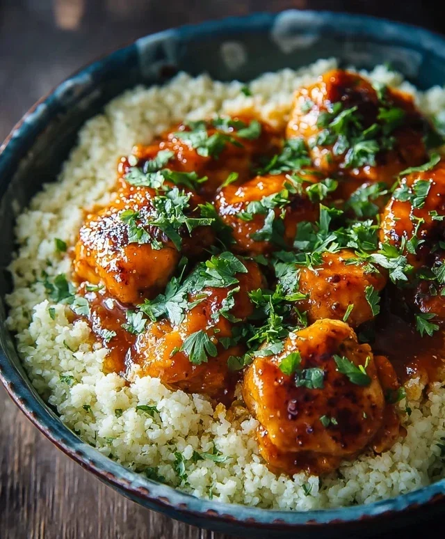 Sweet and Sticky 3 Ingredient Apricot Chicken with Cauliflower Rice