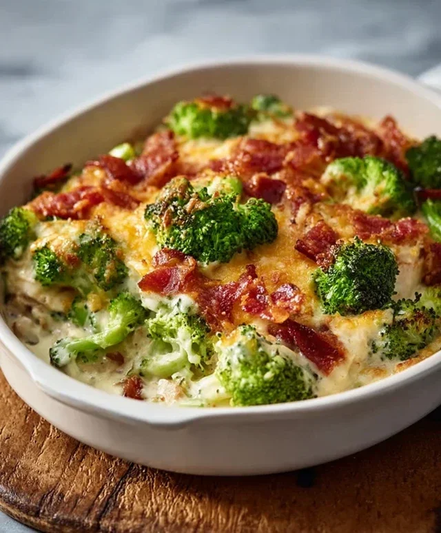 Creamy Low Carb Chicken Casserole with Broccoli and Beef Beef Bacon