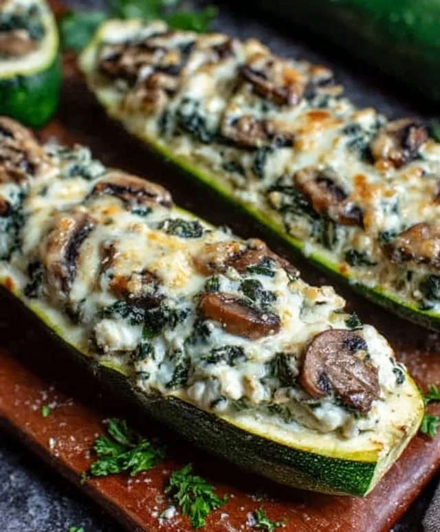 Spinach, Mushroom, and Ricotta Stuffed Zucchini Boats Recipe