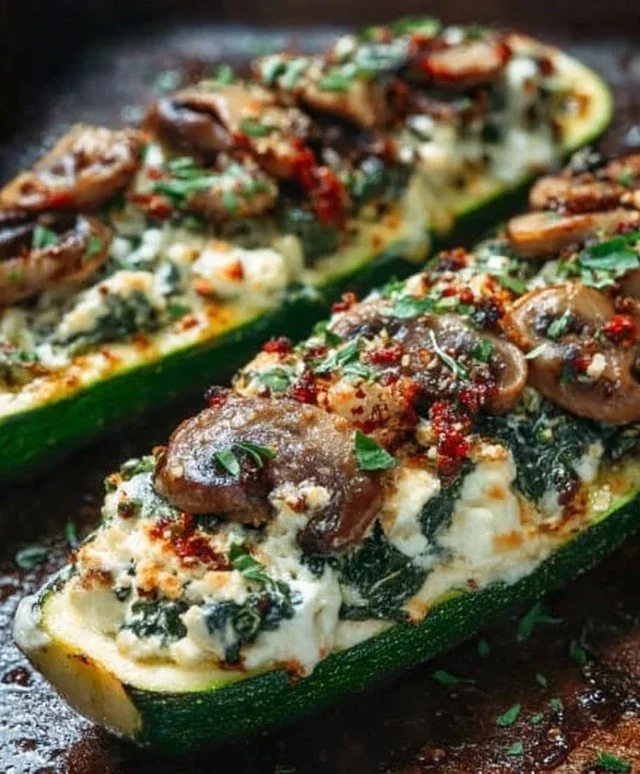 Spinach, Mushroom, and Ricotta Stuffed Zucchini Boats Recipe