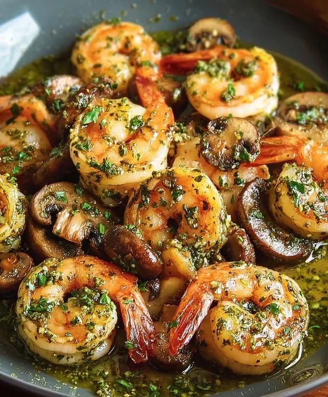 Pesto Shrimp with Mushrooms